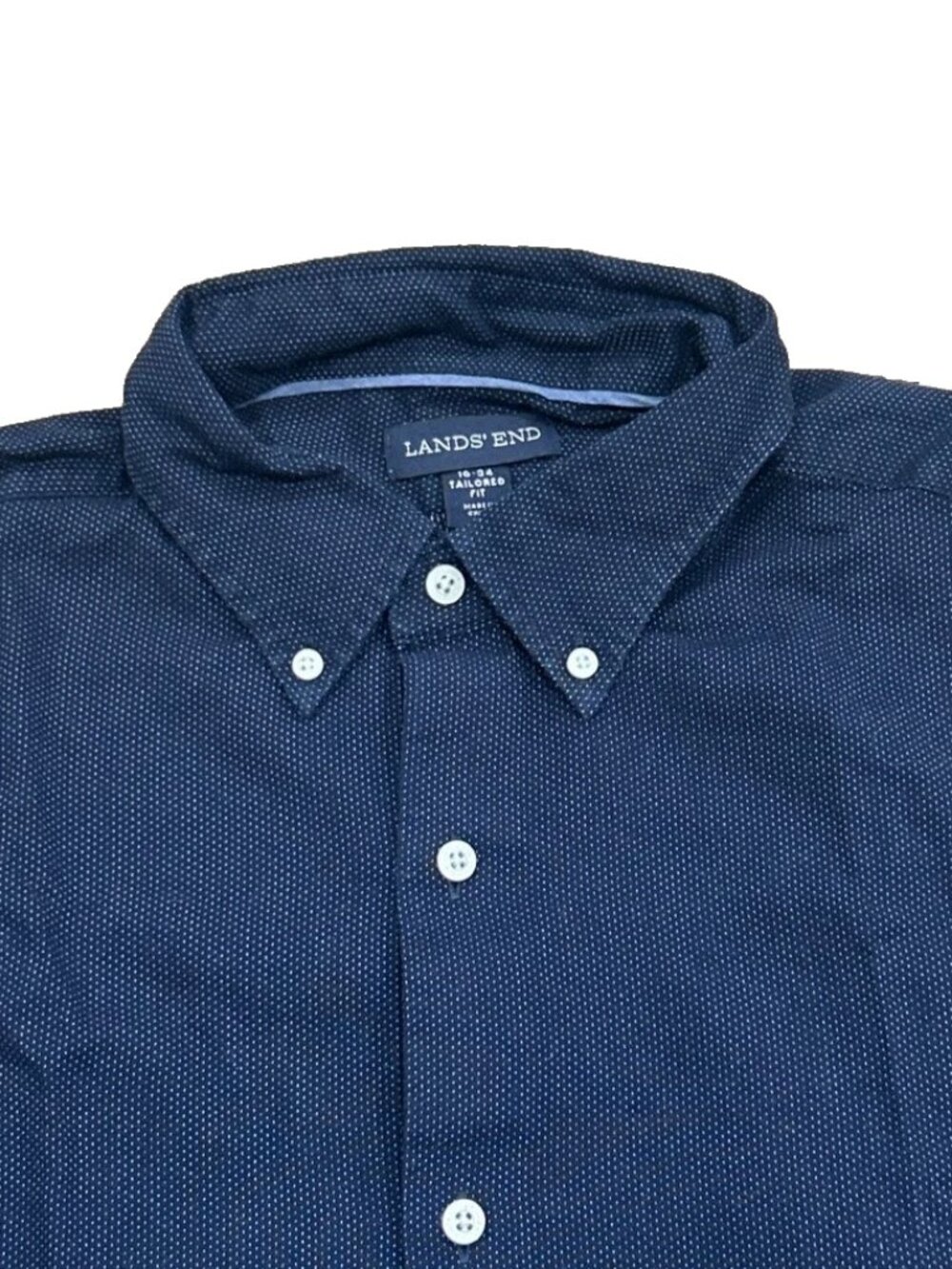 Lands' End Shirt Mens 16 34 Navy Blue Button Down Tailored Fit Cotton